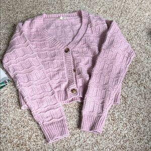 Altar'd State Blush Pink Cropped Knit Button Cardigan